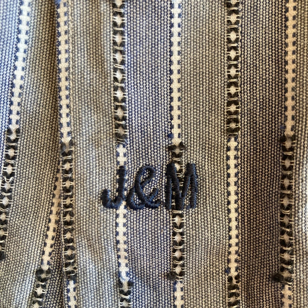 Johnston & Murphy‎ Shirt Mens Large Blue Gray Geometric Striped Dobby Cotton - Picture 4 of 13